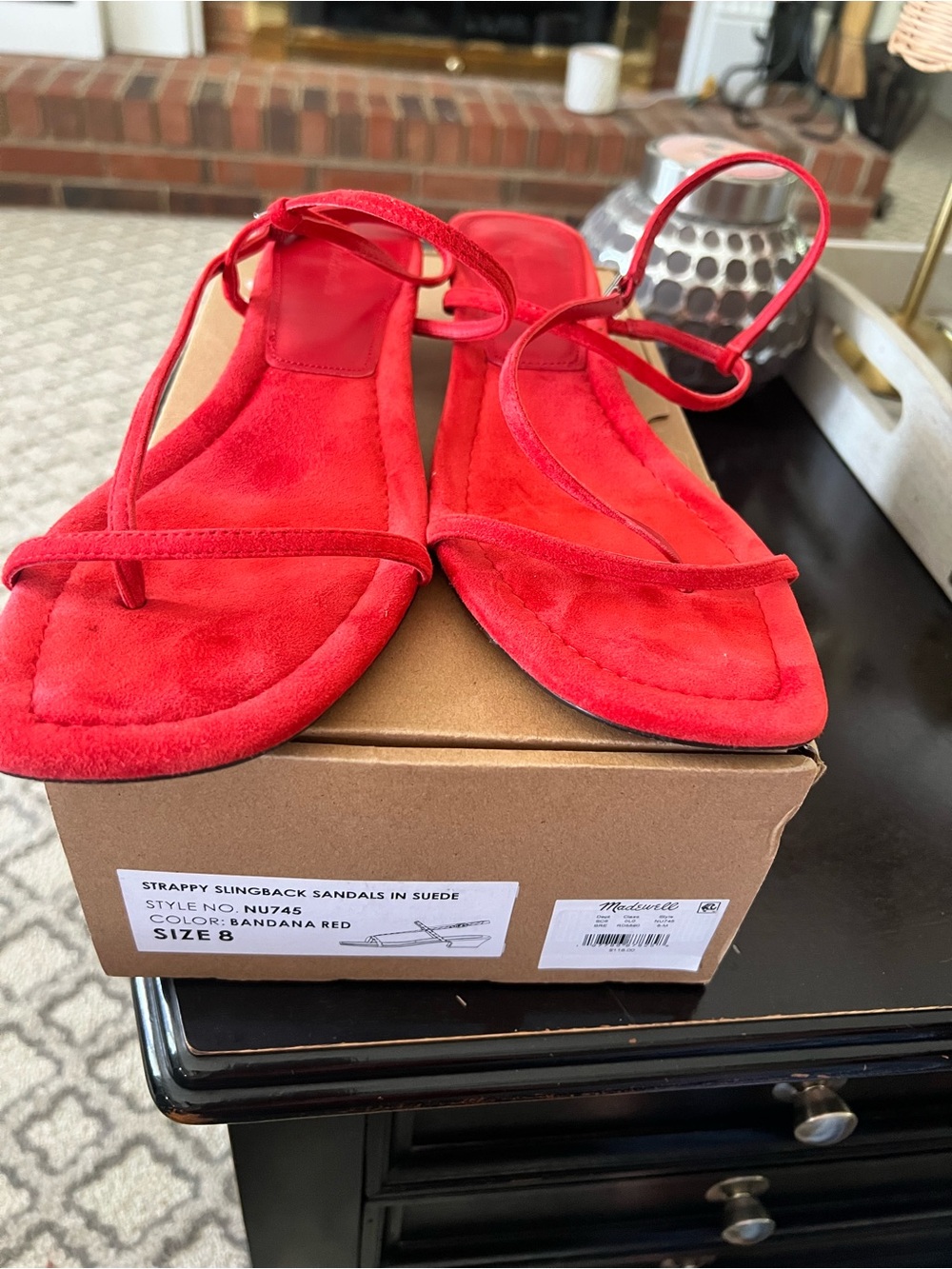 Madewell Bandana Red Suede Strappy Slingback Sandals